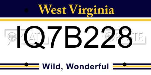 IQ7B228 West Virginia License Plate