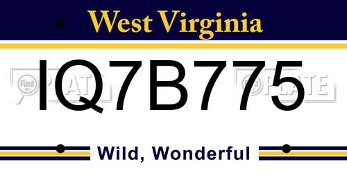 IQ7B775 West Virginia License Plate