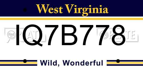 IQ7B778 West Virginia License Plate