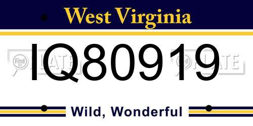 IQ80919 West Virginia License Plate