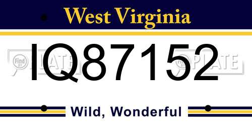 IQ87152 West Virginia License Plate