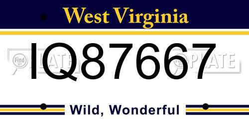 IQ87667 West Virginia License Plate