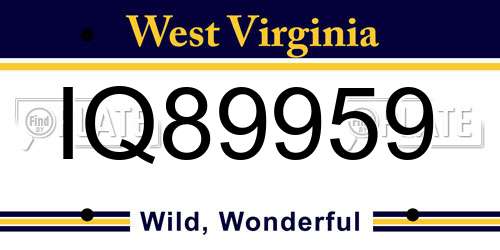 IQ89959 West Virginia License Plate