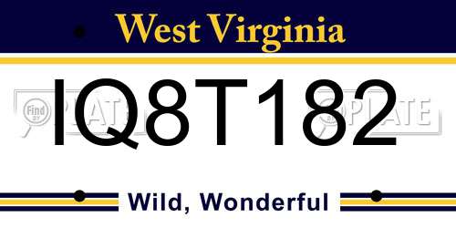 IQ8T182 West Virginia License Plate