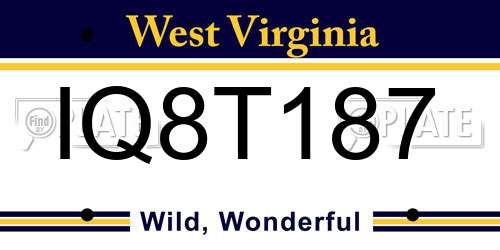 IQ8T187 West Virginia License Plate