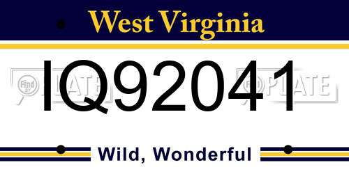 IQ92041 West Virginia License Plate