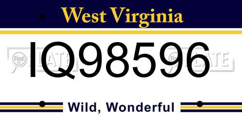 IQ98596 West Virginia License Plate