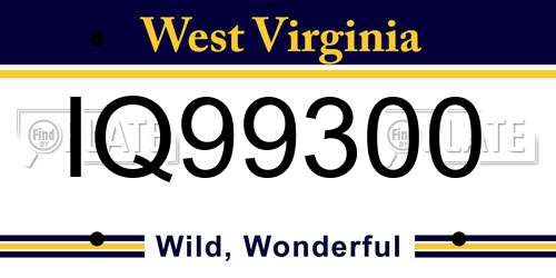 IQ99300 West Virginia License Plate