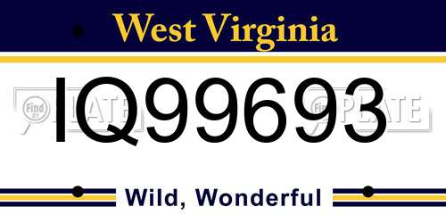 IQ99693 West Virginia License Plate