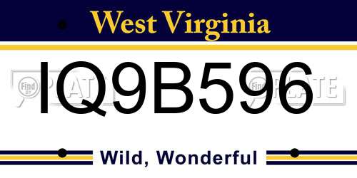 IQ9B596 West Virginia License Plate