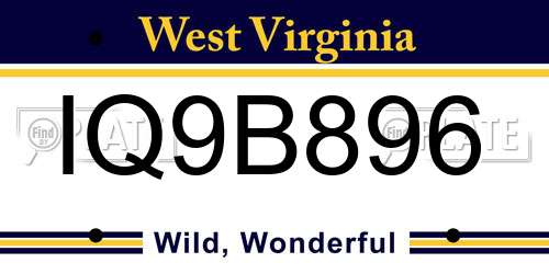 IQ9B896 West Virginia License Plate