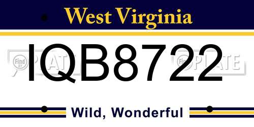 IQB8722 West Virginia License Plate