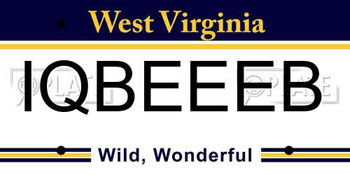 IQBEEEB West Virginia License Plate