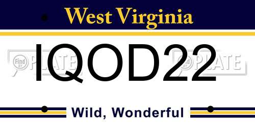 IQOD22 West Virginia License Plate