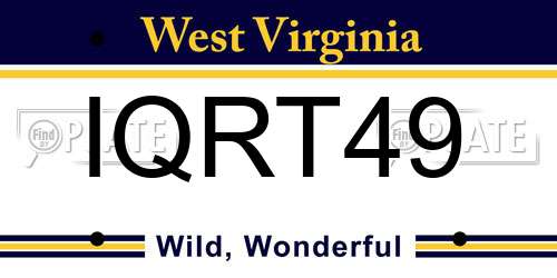 IQRT49 West Virginia License Plate