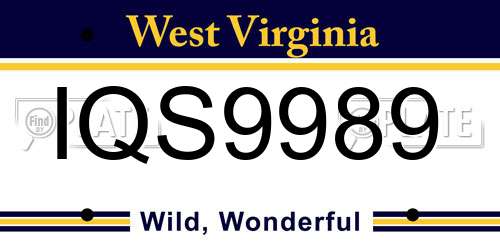 IQS9989 West Virginia License Plate