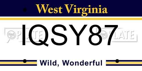 IQSY87 West Virginia License Plate