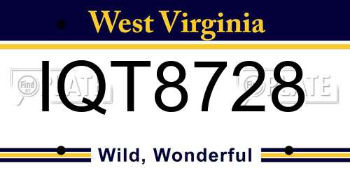 IQT8728 West Virginia License Plate