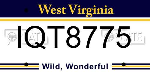 IQT8775 West Virginia License Plate