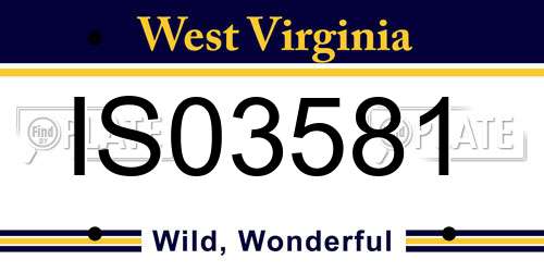 IS03581 West Virginia License Plate