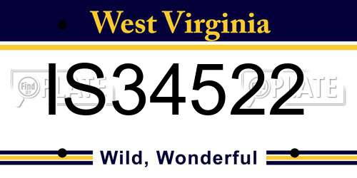 IS34522 West Virginia License Plate