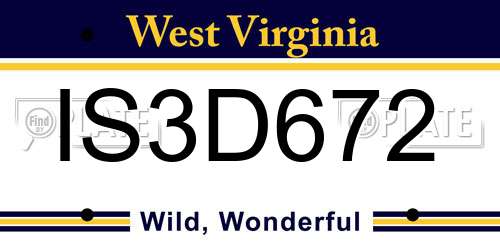 IS3D672 West Virginia License Plate