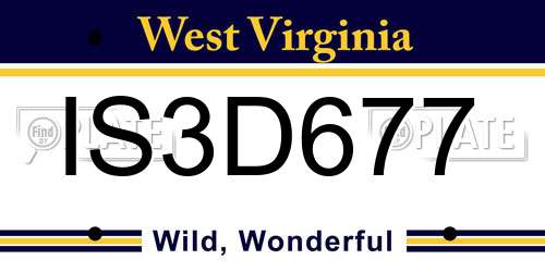 IS3D677 West Virginia License Plate