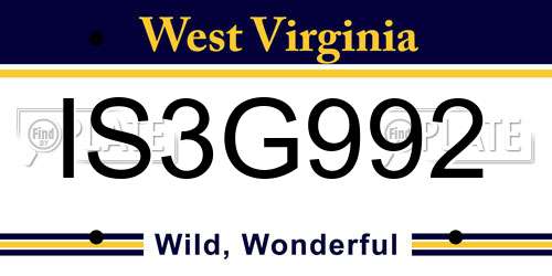 IS3G992 West Virginia License Plate
