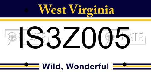 IS3Z005 West Virginia License Plate