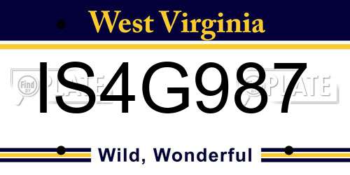 IS4G987 West Virginia License Plate