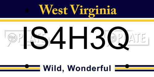 IS4H3Q West Virginia License Plate