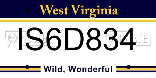 IS6D834 West Virginia License Plate