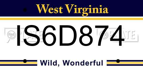 IS6D874 West Virginia License Plate