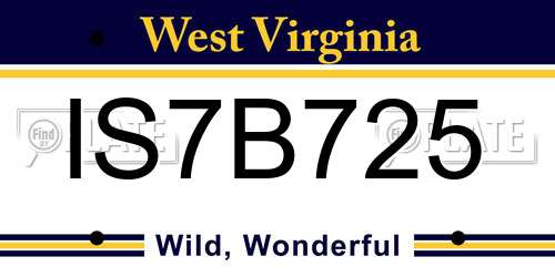 IS7B725 West Virginia License Plate