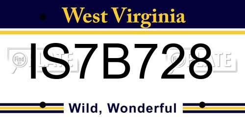 IS7B728 West Virginia License Plate