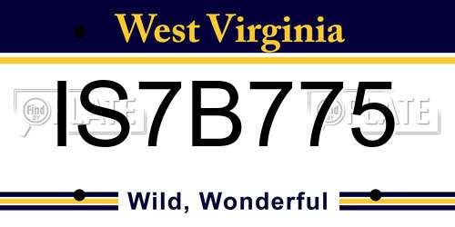 IS7B775 West Virginia License Plate