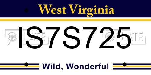IS7S725 West Virginia License Plate