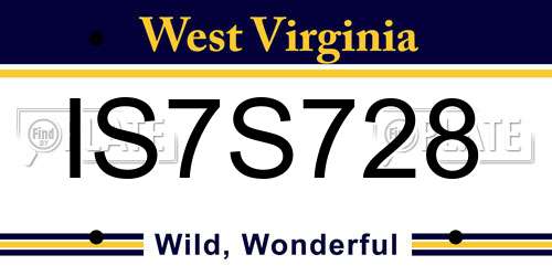 IS7S728 West Virginia License Plate