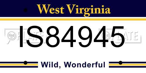 IS84945 West Virginia License Plate