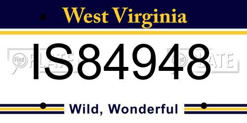 IS84948 West Virginia License Plate