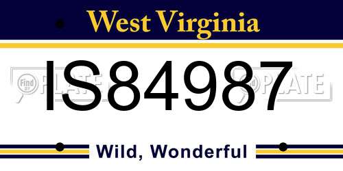 IS84987 West Virginia License Plate