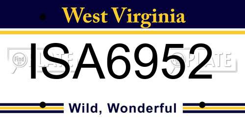 ISA6952 West Virginia License Plate