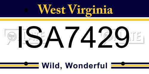 ISA7429 West Virginia License Plate