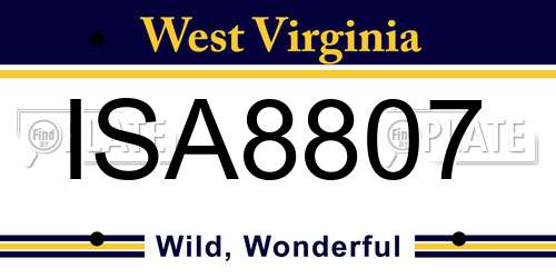 ISA8807 West Virginia License Plate