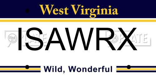 ISAWRX West Virginia License Plate