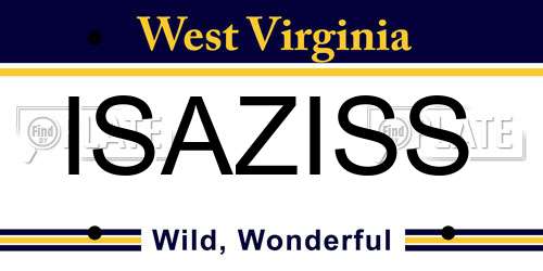 ISAZISS West Virginia License Plate