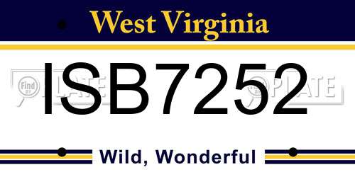 ISB7252 West Virginia License Plate