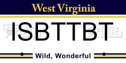 ISBTTBT West Virginia License Plate