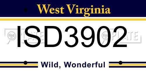 ISD3902 West Virginia License Plate