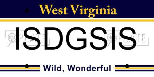 ISDGSIS West Virginia License Plate